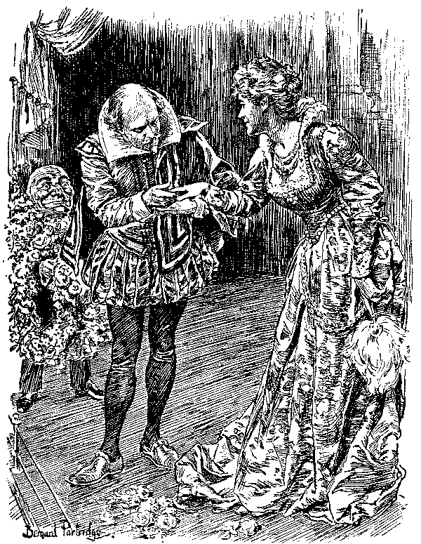 Cartoon. Punch watching a presentation  on a stage.