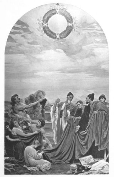 PHŒNICIANS BARTERING WITH THE ANCIENT BRITONS From the Wall Painting by Lord Leighton, in the Royal Exchange