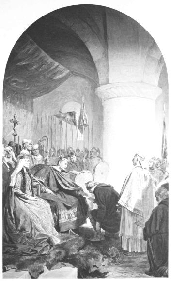 WILLIAM THE CONQUEROR GRANTING A CHARTER TO THE CITIZENS OF LONDON From the Wall Painting by J. Seymour Lucas, R.A., in the Royal Exchange