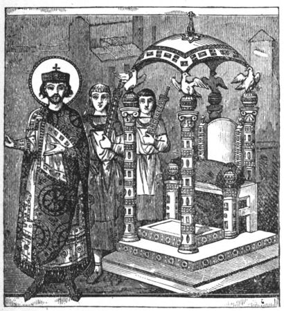 THRONE OF THE EMPEROR OF CONSTANTINOPLE From a Greek MS. of the Ninth Century in the National Library, Paris