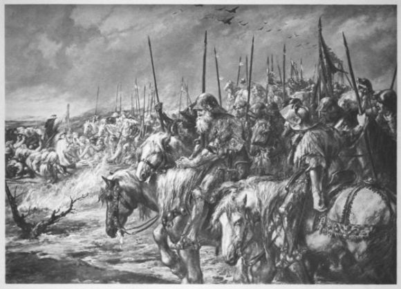 THE MORNING OF AGINCOURT From the Picture by Sir John Gilbert, R.A., P.R.W.S., In the Guildhall Art Gallery, by permission of the Corporation of the City of London