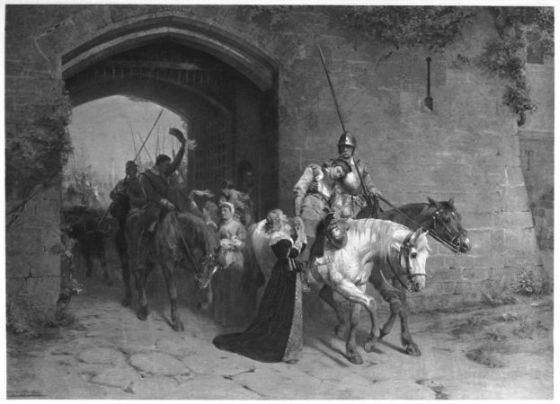 SWEETHEARTS AND WIVES. Moss-troopers returning from a Foray From the Painting by S. E. Waller, in the National Gallery of British Art