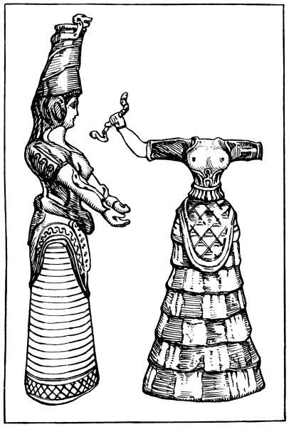 Figs. 2 and 3.—Snake Goddess and Votary. Illustration: Snake Goddess and Votary
