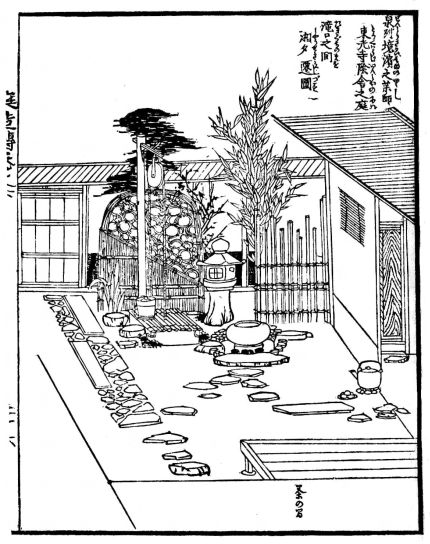Fig. 284.—Little garden belonging to the priests of a buddhist temple. (Reproduced from “Chikusan teizoden”, a Japanese work.)