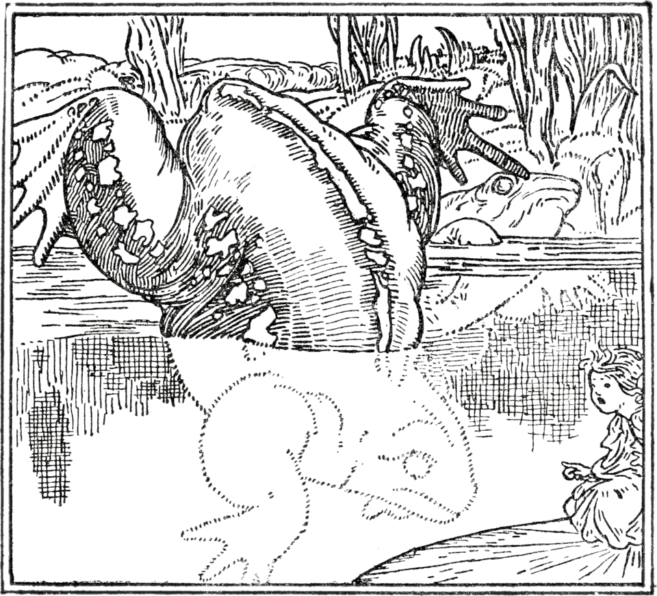 The old toad made a deep curtsey in the water before her