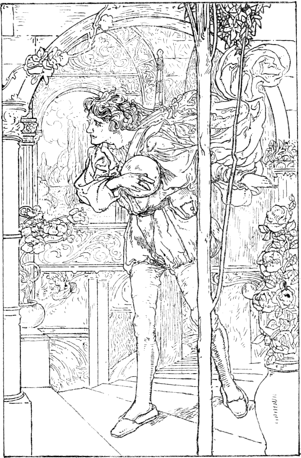 He came to a room where a beautiful lady sat upon a couch