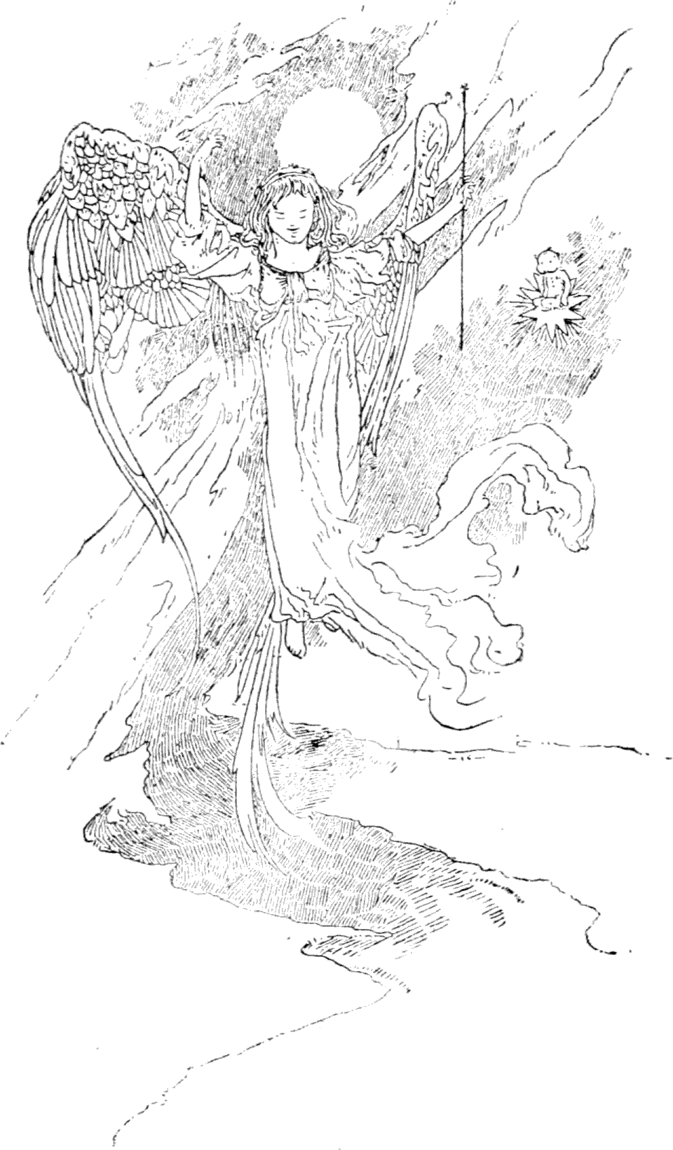 And from the moon she flutters down