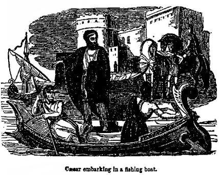 Cæsar embarking in a fishing boat.