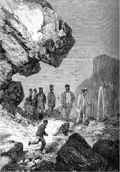 Warme en ijzerhoudende bronnen ontsprongen hier en daar uit
de zwarte lava ...